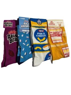 4 Pairs Novelty Crazy Socks Men’s 6-13 Crew Cereal Food Noodles Fun NWT